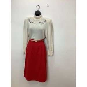 1970's-80's Red Wool Blend Pencil Skirt